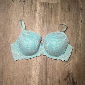 Light Blue Lace Underwire Bra Bow Detail Size 38D Like New